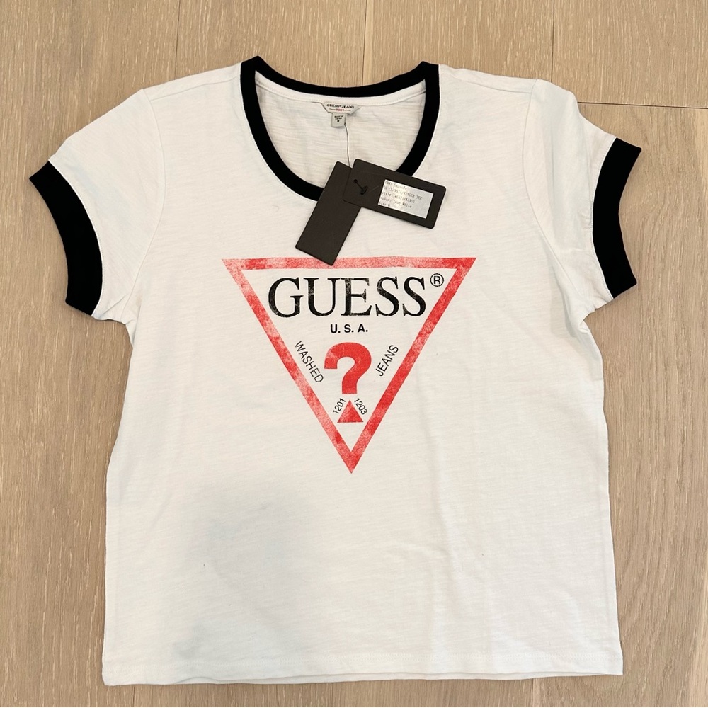 GUESS JEANS Classic Logo Ringer Tee White - M